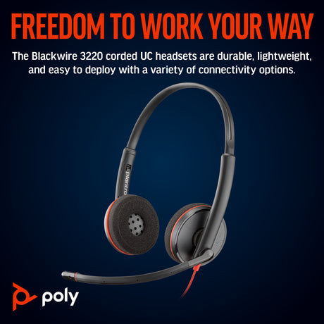 Poly Blackwire 3220 Stereo USB-C Headset +USB-C/A Adapter