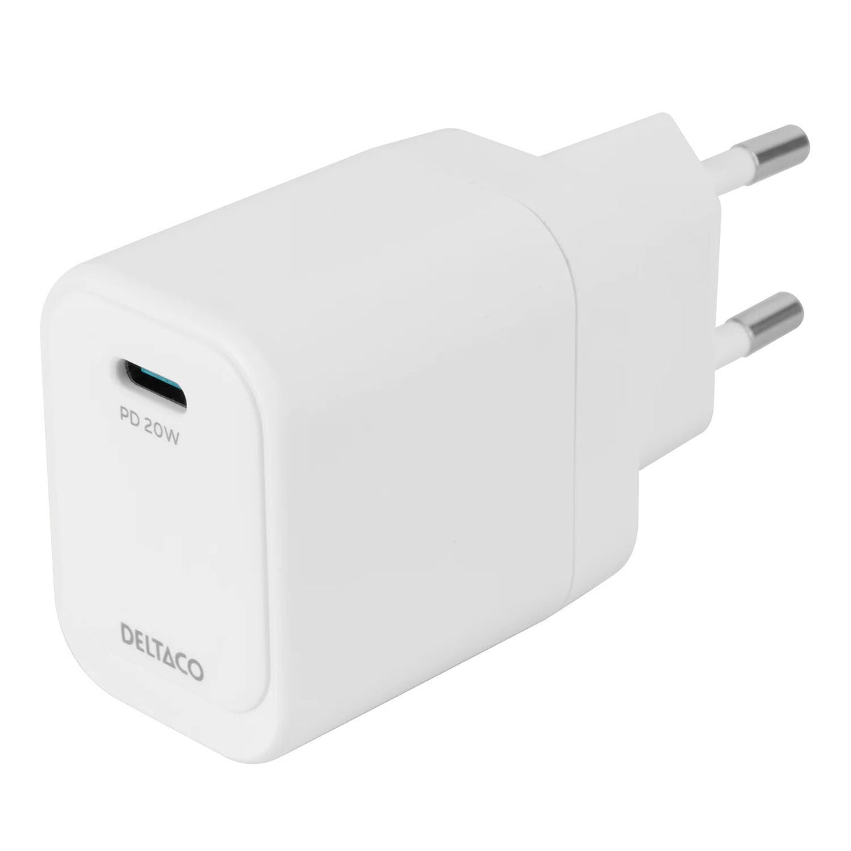 Deltaco USB-C wall charger, 1x USB-C PD, 20 W, hvid