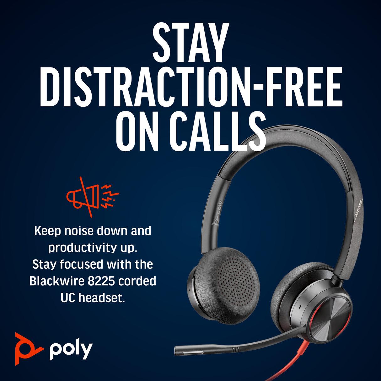 Poly Blackwire 8225 Stereo USB-C Headset +USB-C/A Adapter