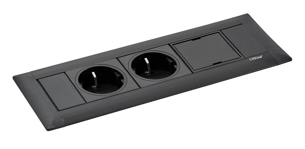 EVOline Frame Dock, Black 2 Sockets VDE + 1 Blind cover, 0,5 meter GST 18