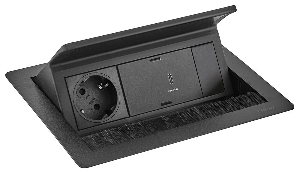EVOline Flip Top Push Small, Black 1 Sockets VDE + 1 USB C 65 watt 0,5 meter GST 18