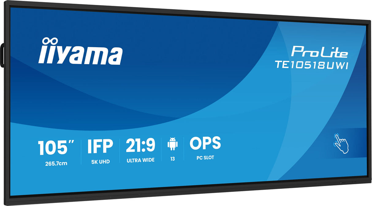 iiyama TE10518UWI-B1AG Signage Display Kiosk design 2.66 m (104.6") LED Wi-Fi 450 cd/m² 5K Ultra HD Black Touchscreen Built-in processor Android 16/7