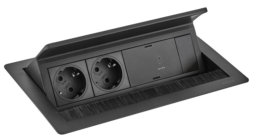 EVOline Flip Top Push Medium, Black 2 Sockets VDE + + 1 USB C 65 watt 0,5 meter GST 18