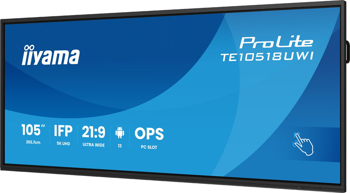 iiyama TE10518UWI-B1AG Signage Display Kiosk design 2.66 m (104.6") LED Wi-Fi 450 cd/m² 5K Ultra HD Black Touchscreen Built-in processor Android 16/7