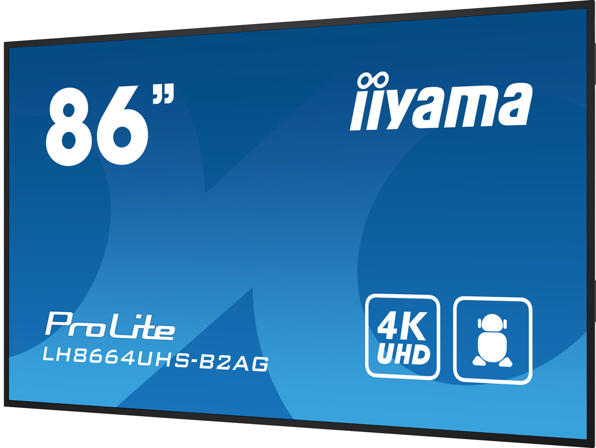 iiyama LH8664UHS-B2AG Signage Display Digital signage flat panel 2.17 m (85.6") Wi-Fi 500 cd/m² 4K Ultra HD Black Built-in processor Android 11 24/7