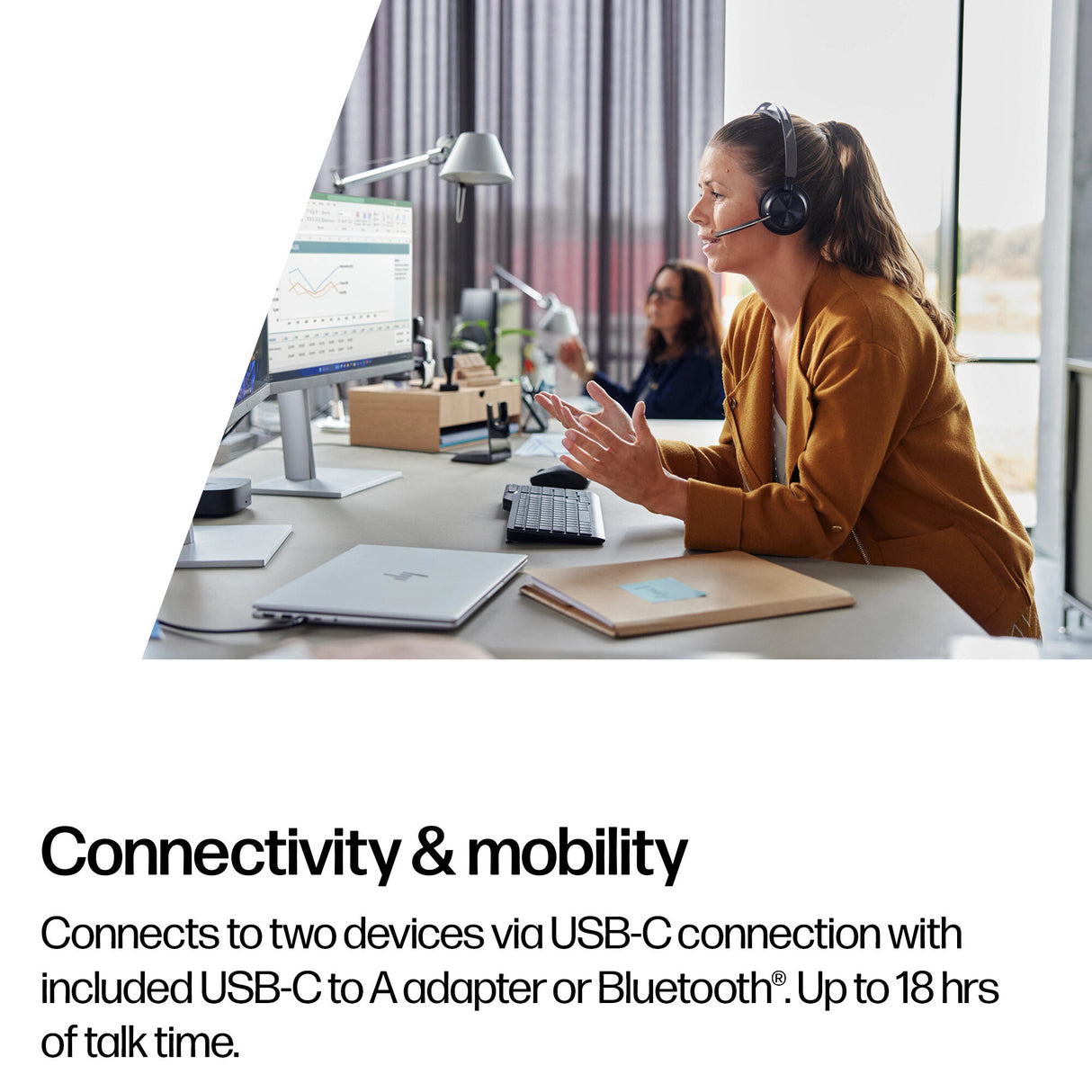 HP Poly Voyager Focus 2 Microsoft Teams Certified USB-C-C Headset +USB-C/A Adapter +Charging Stand