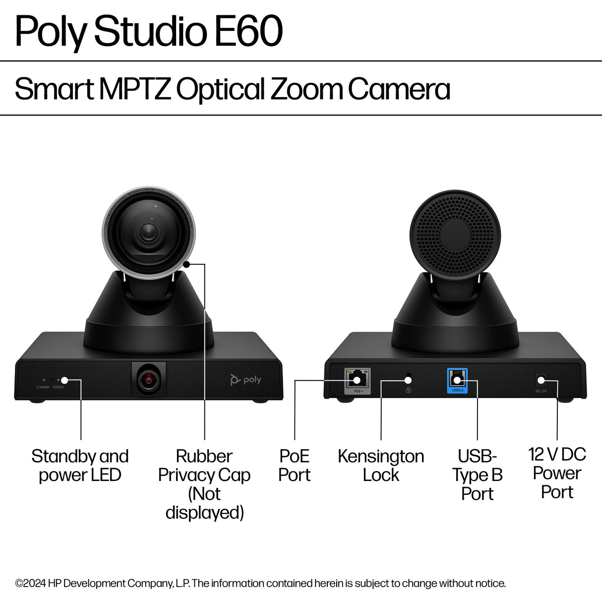 HP Poly Studio E60 Smart Camera 4K MPTZ with 12x Optical Zoom TAA