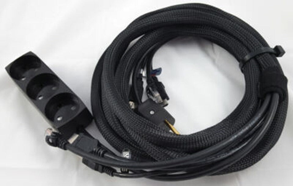 Kabelstrømpe 4,0m, USB Han-Hun, HDMI, Netværkskabel KAT6, 3 stikdåse med jord.
