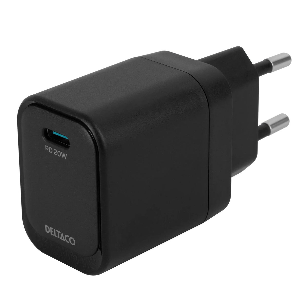 Deltaco USB-C wall charger, 1x USB-C PD, 20 W, sort