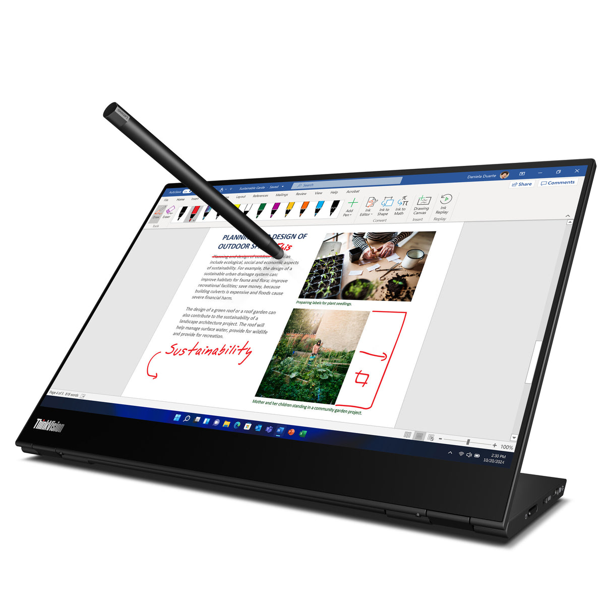 Lenovo ThinkVision M14t Gen 2 LED display 35.6 cm (14") 2240 x 1400 pixels 2.2K Touchscreen Black