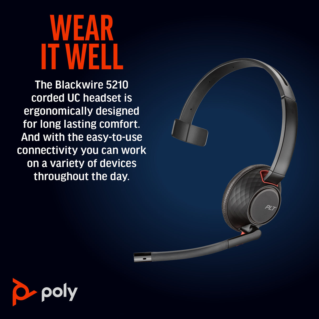 HP Poly Blackwire 5210 Monaural USB-C Headset +3.5mm Plug +USB-C/A Adapter (Bulk)