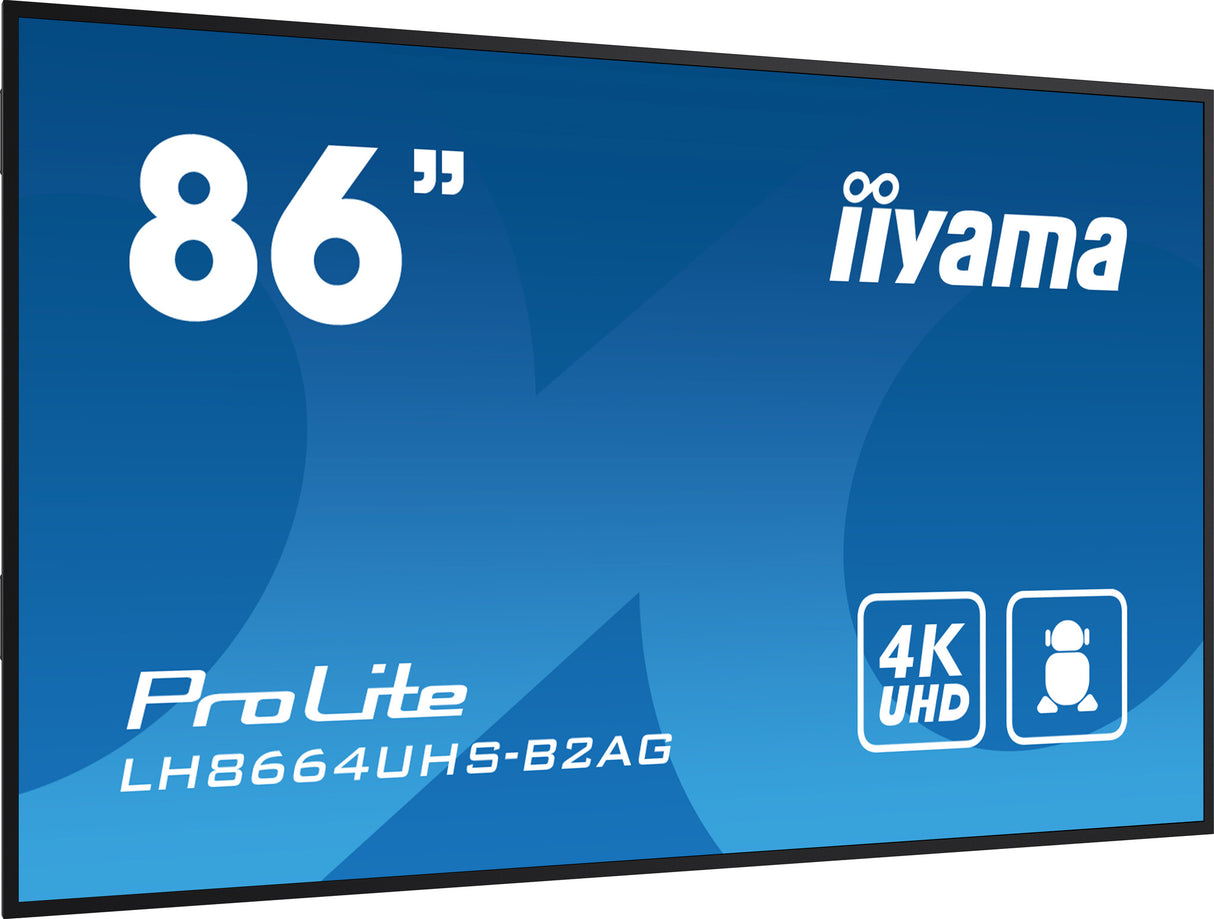 iiyama LH8664UHS-B2AG Signage Display Digital signage flat panel 2.17 m (85.6") Wi-Fi 500 cd/m² 4K Ultra HD Black Built-in processor Android 11 24/7