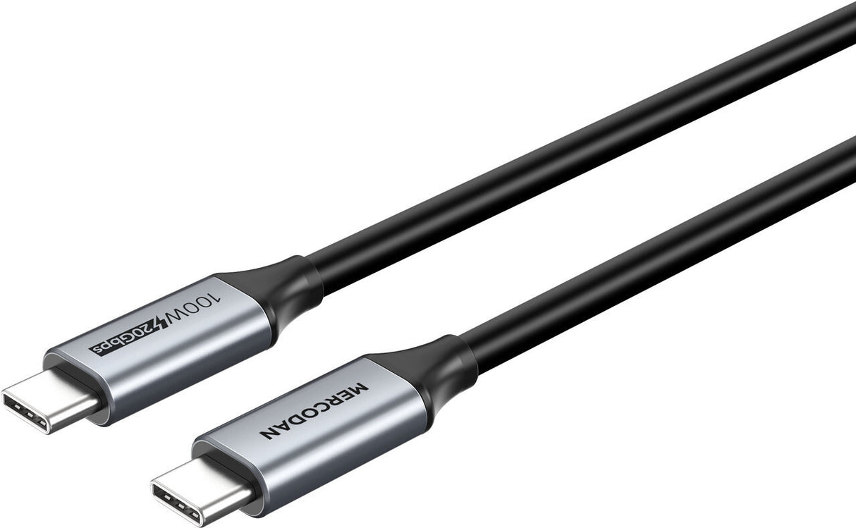 Mercodan USB-C kabel 4,0m, USB 3.2 Gen 2, 20Gbps, 100W PD, 4K@60Hz, Sort TPE kappe, Space Grey, USB-C: Han - USB-C: Han USB cable USB 3.2 Gen 2 (3.1 Gen 2) 4 m USB C Black, Grey