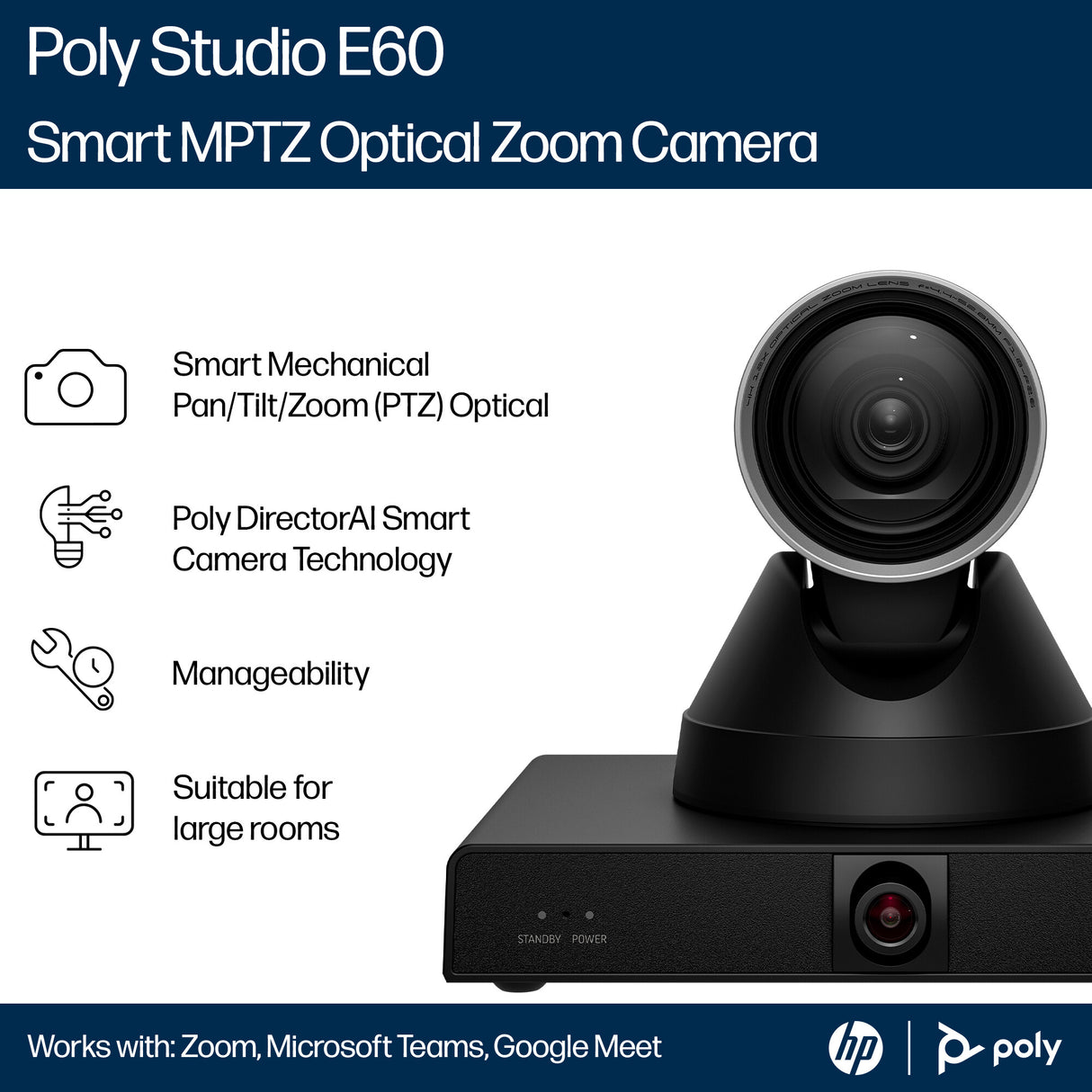 HP Poly Studio E60 Smart Camera 4K MPTZ with 12x Optical Zoom TAA