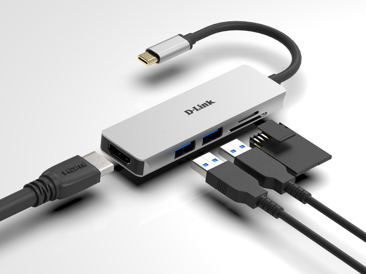 D-Link 5 in 1 USB-C hub with HDMI ad and SD