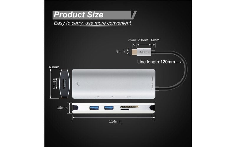 Cabletime 580340110 interface hub USB 3.2 Gen 2 (3.1 Gen 2) Type-C 5000 Mbit/s Silver