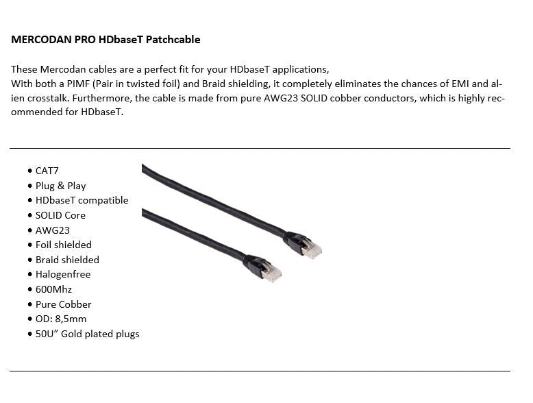 Mercodan PRO HDbaseT 5,0m, KAT7 S/FTP Patchkabel,, sort, LSZH Halogenfri, AWG23 Solid networking cable Black 5 m Cat6 S/FTP (S-STP)