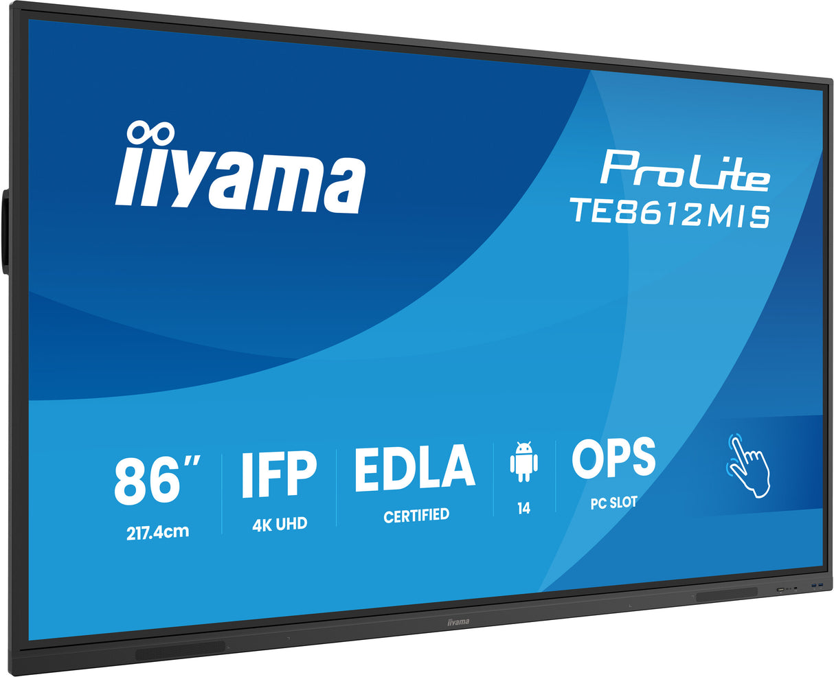 iiyama TE8612MIS-B4AG Signage Display Kiosk design 2.17 m (85.6") LCD Wi-Fi 400 cd/m² 4K Ultra HD Black Touchscreen Built-in processor Android 24/7