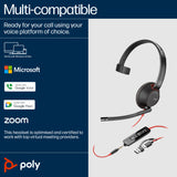 HP Poly Blackwire 5210 Monaural USB-C Headset +3.5mm Plug +USB-C/A Adapter (Bulk)