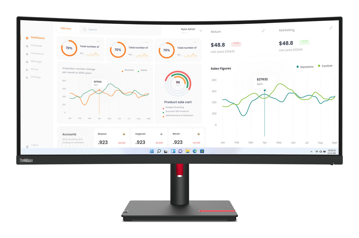 Lenovo ThinkVision T34w-30 LED display 86.4 cm (34") 3440 x 1440 pixels Wide Quad HD Black