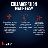 Poly Blackwire 5210 Monaural USB-C Headset +3.5mm Plug +USB-C/A Adapter (Bulk)