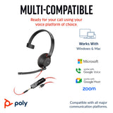 Poly Blackwire 5210 Monaural USB-C Headset +3.5mm Plug +USB-C/A Adapter