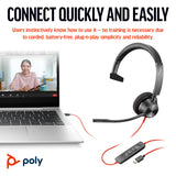 HP Poly Blackwire 3310 Monaural USB-C Headset +USB-C/A Adapter