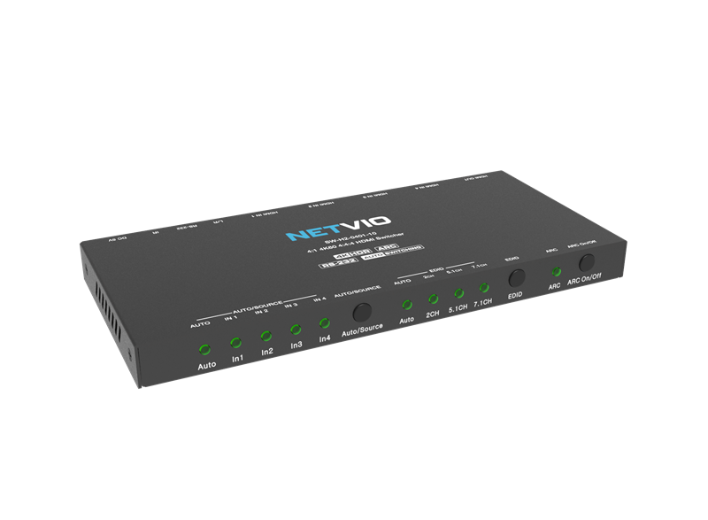 Netvio 4x1 Switch, 18Gb, HDCP2.2, HDR, ARC, Dolby Vision, CEC pass-thru, autoswitching, RS-232 contr