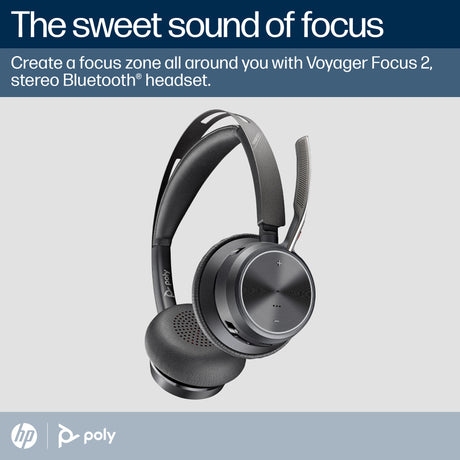 HP Poly Voyager Focus 2 Microsoft Teams Certified USB-C-C Headset +USB-C/A Adapter +Charging Stand
