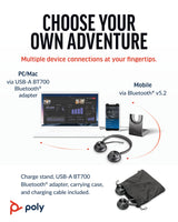 HP Poly Voyager 4320 UC Stereo USB-A Headset +BT700 USB-A Adapter +Charging Stand