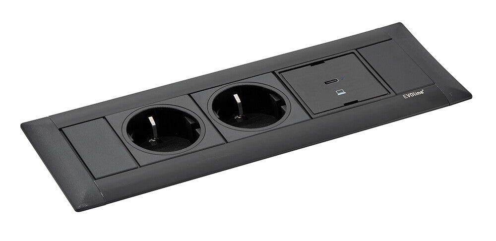 EVOline Frame Dock, Black 2 Sockets VDE + 1 replicator, 0,5 meter GST 18