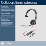 Poly Blackwire 3310 Monaural Microsoft Teams Certified USB-C Headset +USB-C/A Adapter