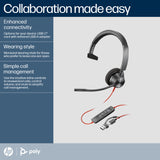 HP Poly Blackwire 3310 Monaural Microsoft Teams Certified USB-C Headset +USB-C/A Adapter