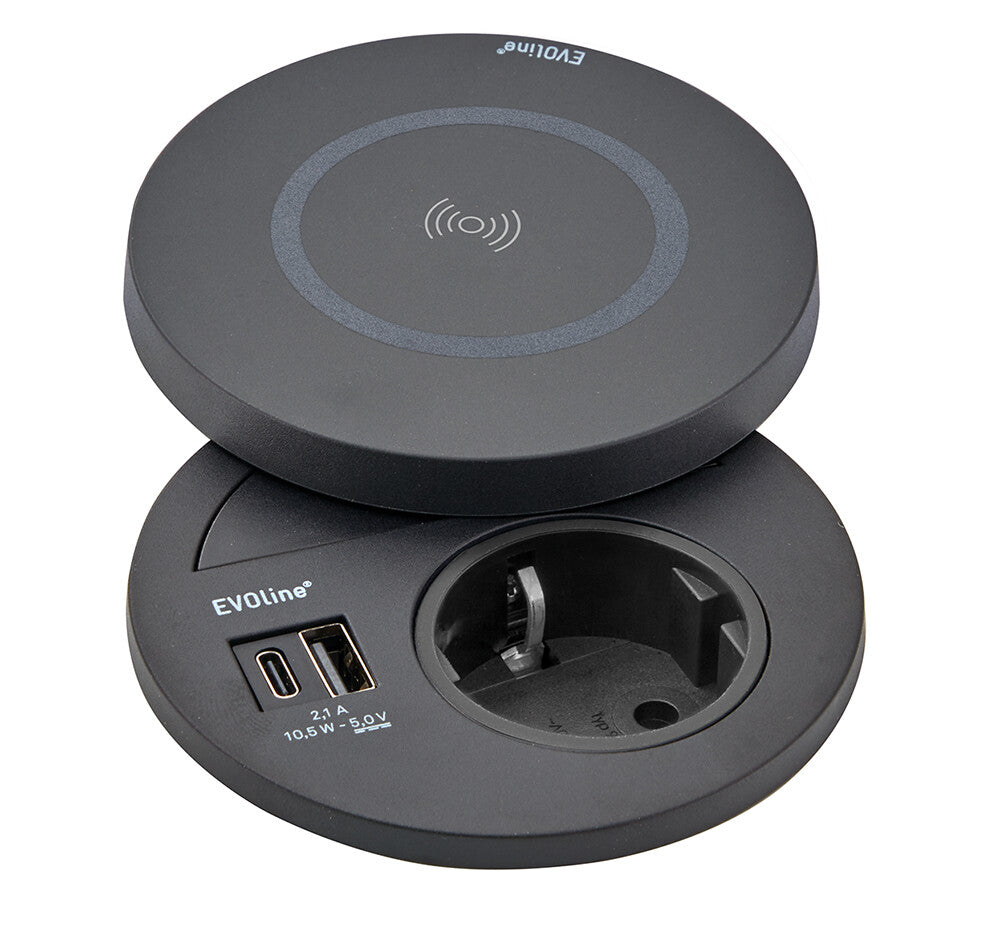 EVOline Cirkel 80, VDE USB A/C and with disQ rotaing cover, 3,0 meter vde plug.