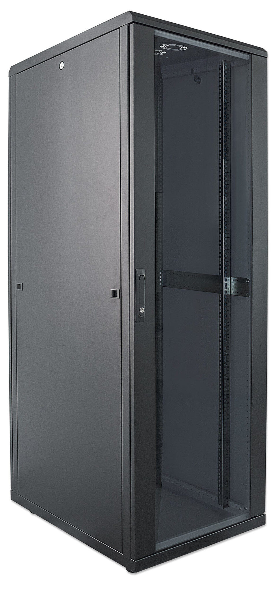 Intellinet 19" Network Cabinet - Free Standing, 42U, 800x800mm (width x depth), Black, Assembled, Max 1500kg, Multi-Point Door Lock, One Lock Per Side Panel, Usable Depth 123 to 573mm, IP20 rated, Rack, Steel
