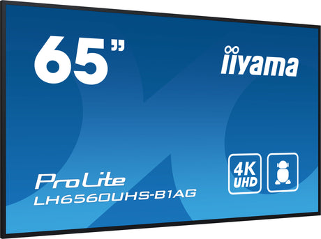 iiyama LH6560UHS-B1AG skilte display Digital A-tavle 165,1 cm (65") LED Wi-Fi 500 cd/m² 4K Ultra HD Sort Indbygget processer Android 11 24/7