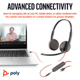 Poly Blackwire 3225 Stereo USB-C Headset +3.5mm Plug +USB-C/A Adapter (Bulk)