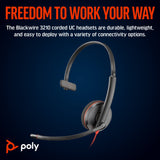 Poly Blackwire 3210 Monaural USB-C Headset +USB-C/A Adapter