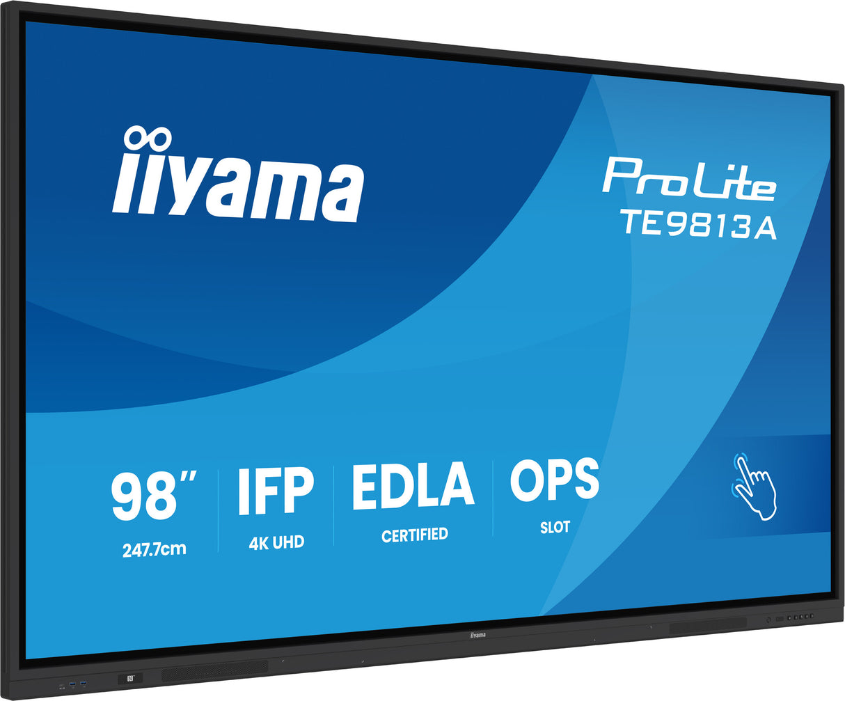 iiyama TE9813A-B1AG Signage Display Interactive flat panel 2.48 m (97.5") Wi-Fi 500 cd/m² 4K Ultra HD Black Touchscreen Built-in processor Android 18/7