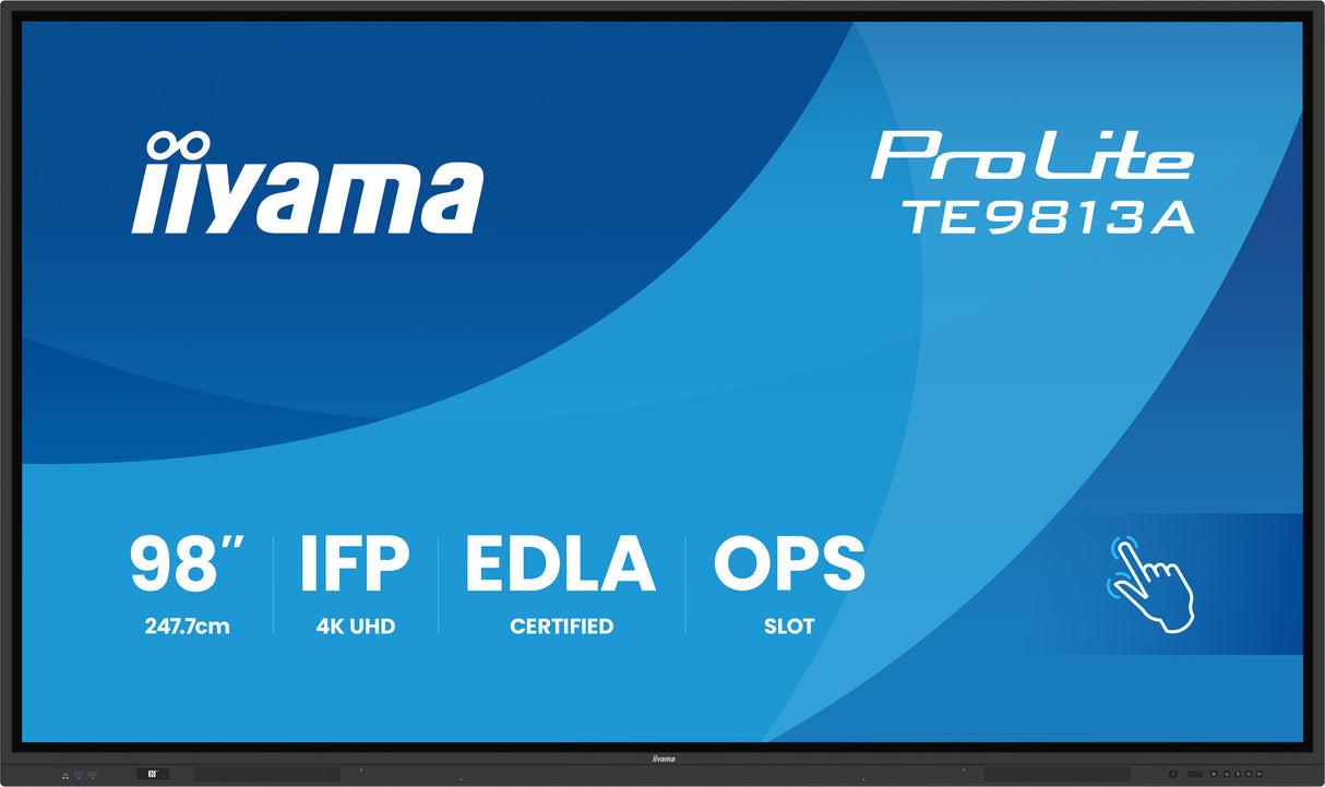 iiyama TE9813A-B1AG Signage Display Interactive flat panel 2.48 m (97.5") Wi-Fi 500 cd/m² 4K Ultra HD Black Touchscreen Built-in processor Android 18/7
