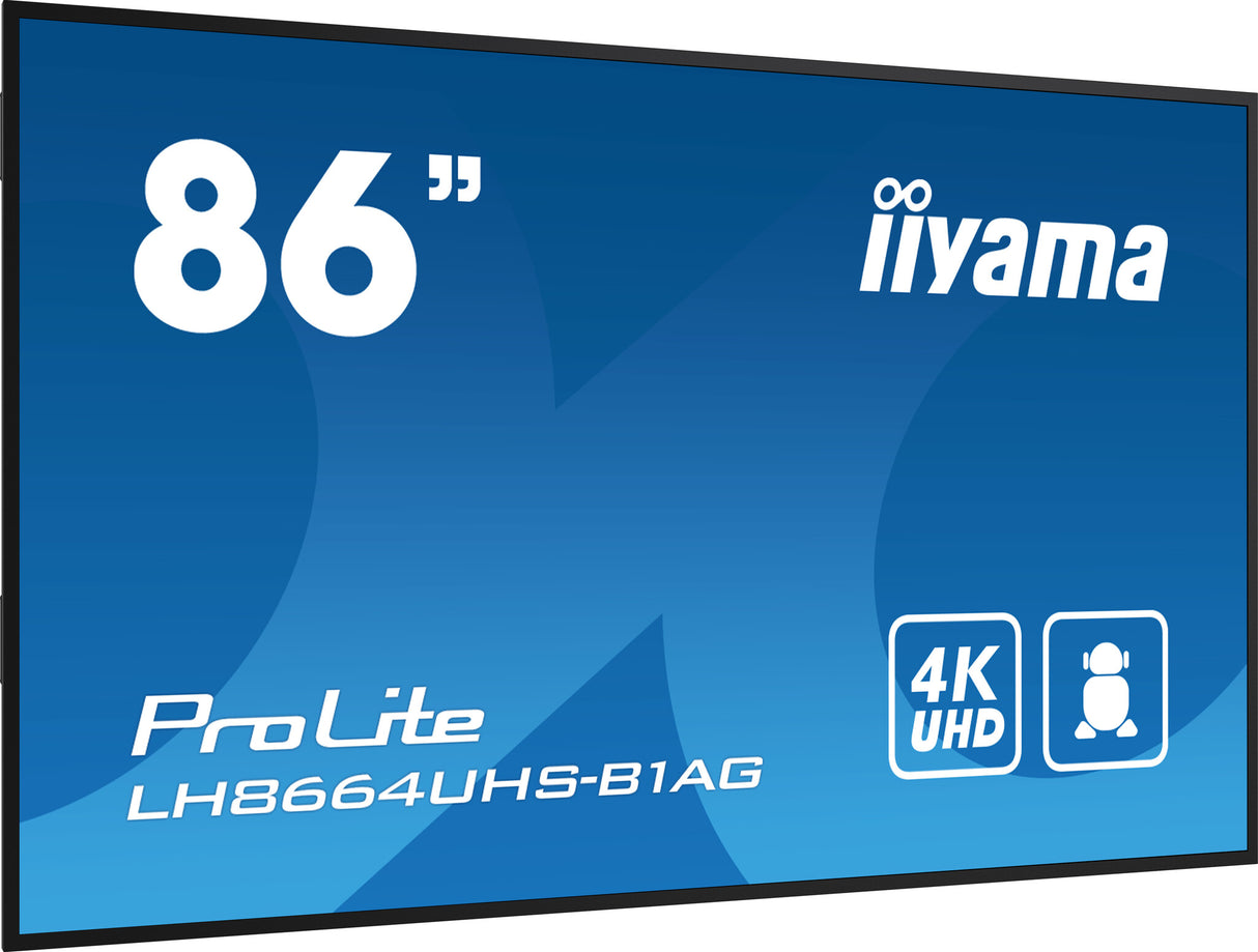 iiyama LH8664UHS-B1AG skilte display Digital A-tavle 2,18 m (86") LED Wi-Fi 500 cd/m² 4K Ultra HD Sort Indbygget processer Android 11 24/7