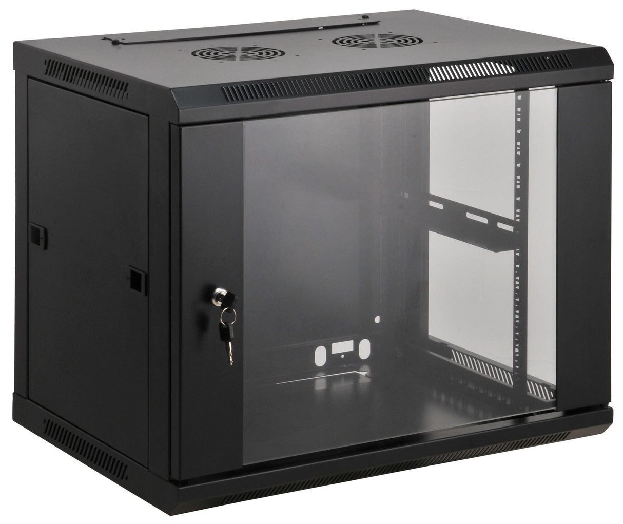 Intellinet 19" Network Cabinet - Wall Mount (Standard), 12U, 450mm Deep, Black, Assembled, Max 60kg, Suitable also for use on desk or floor,Usable Depth 350mm, Metal & Glass Door, Back Panel, Removeable Sides, Parts for wall install (eg screws/rawl plugs)