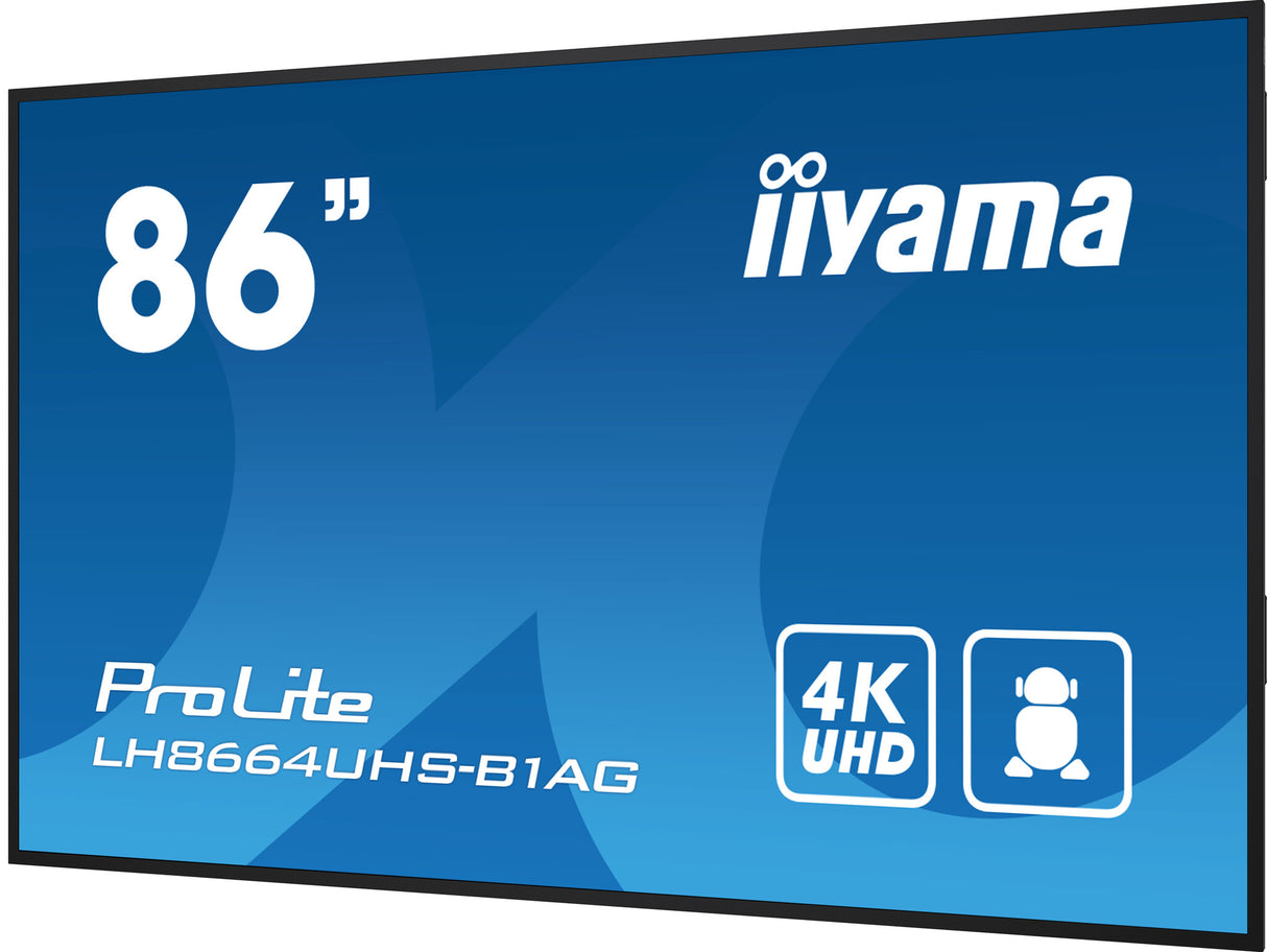 iiyama LH8664UHS-B1AG skilte display Digital A-tavle 2,18 m (86") LED Wi-Fi 500 cd/m² 4K Ultra HD Sort Indbygget processer Android 11 24/7