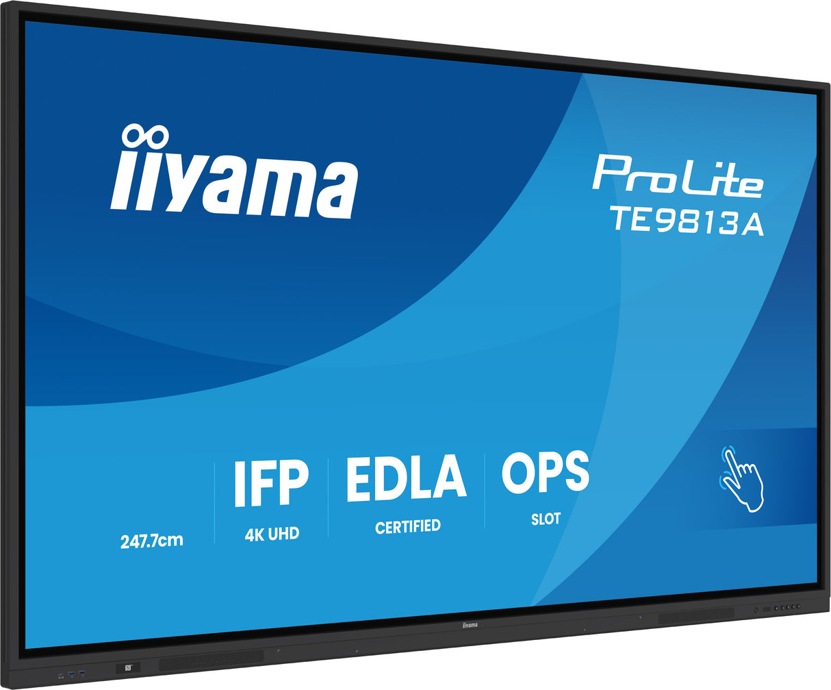 iiyama TE9813A-B1AG Signage Display Interactive flat panel 2.48 m (97.5") Wi-Fi 500 cd/m² 4K Ultra HD Black Touchscreen Built-in processor Android 18/7