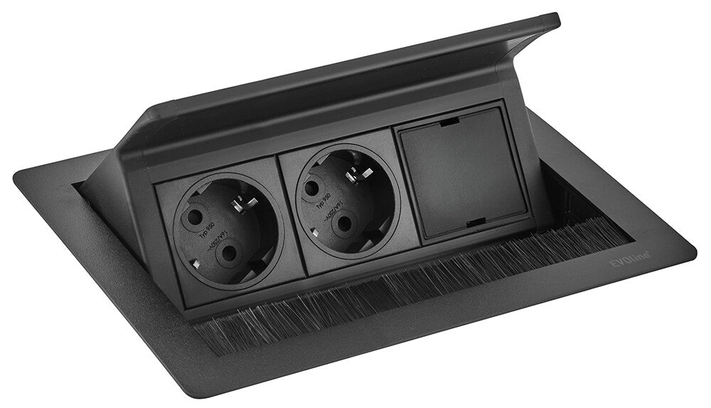 EVOline Flip Top Push Small, Black  2 Sockets VDE + 1 Blind cover, 0,5 meter GST 18