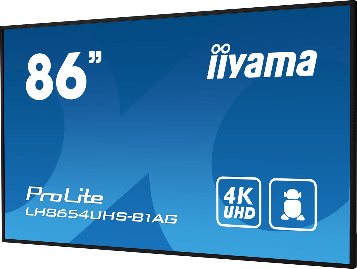 iiyama ProLite 86" 4K UHD Professional Digital Signage 24/7 display featuring Android OS, FailOver and Intel® SDM slot