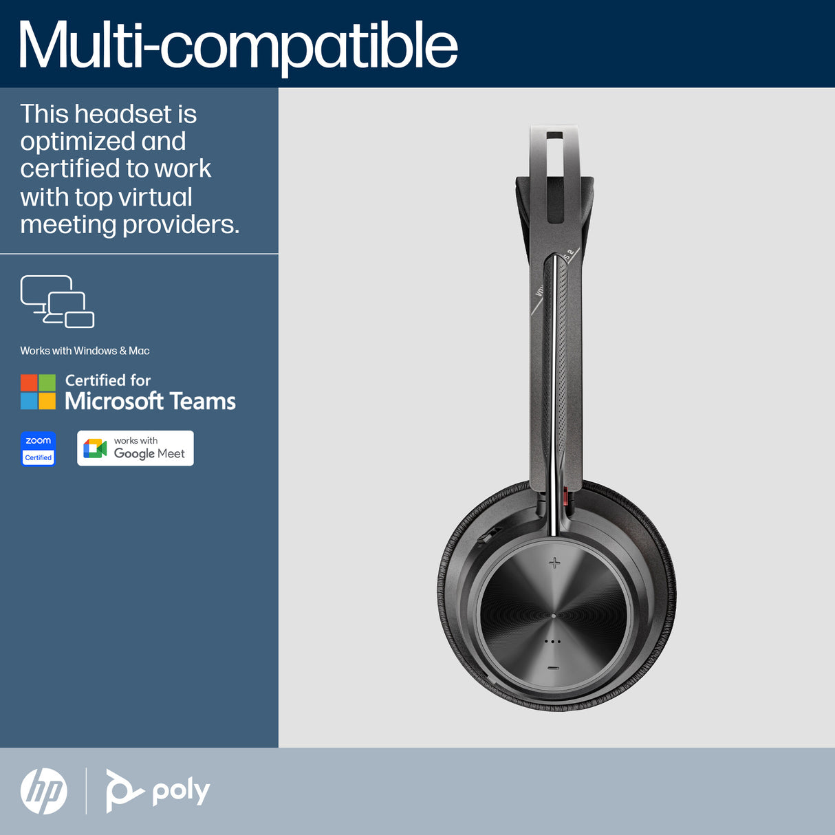 Poly Voyager Focus 2 Microsoft Teams Certified USB-C-C Headset +USB-C/A Adapter +Charging Stand