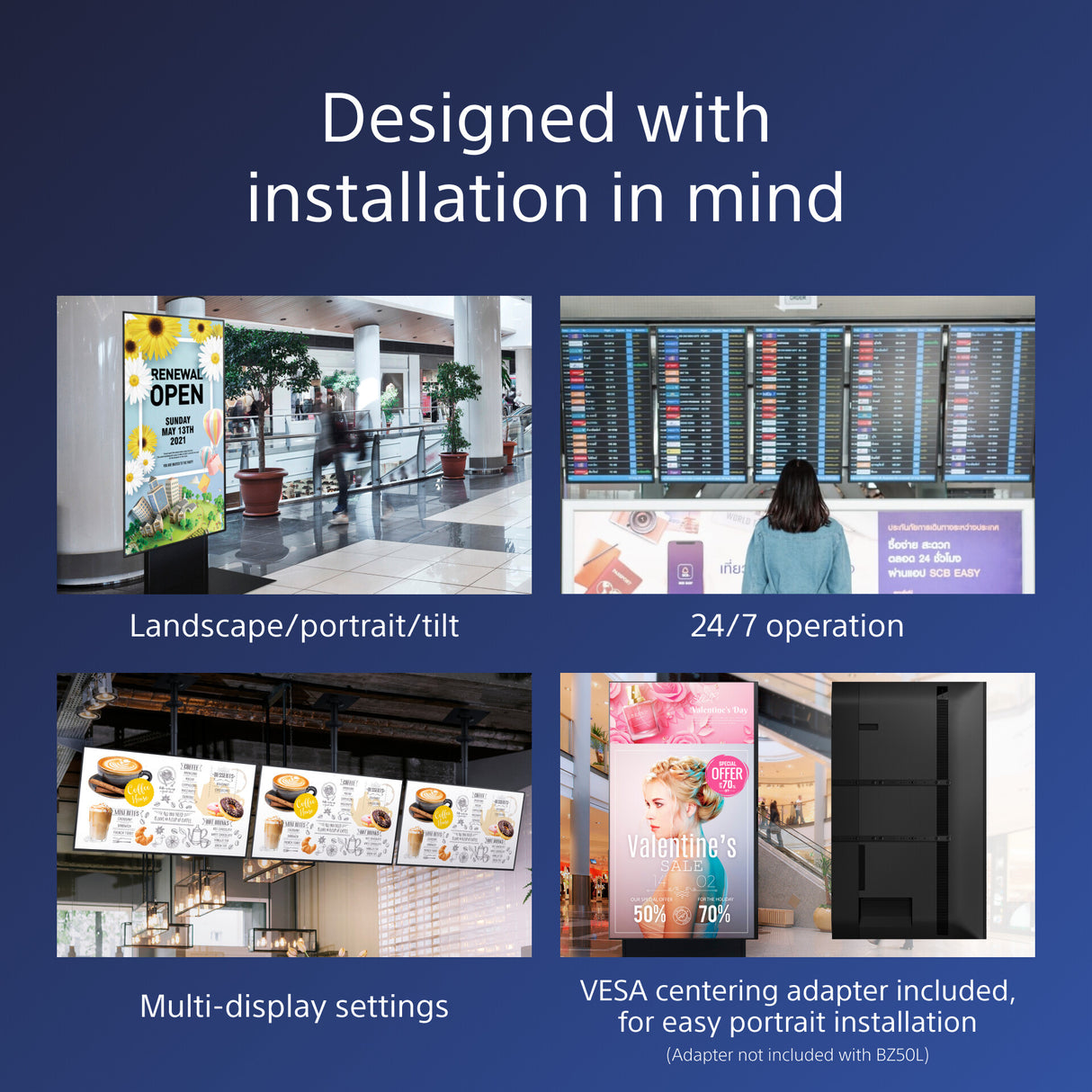 Sony FW-75BZ40L/TM Signage Display Digital signage flat panel 190.5 cm (75") LCD Wi-Fi 700 cd/m² 4K Ultra HD Black Android 24/7