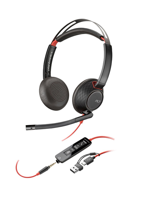 Poly Blackwire 5220 Stereo USB-C Headset +3.5mm Plug +USB-C/A Adapter (Bulk)