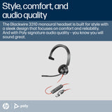 Poly Blackwire 3310 Monaural Microsoft Teams Certified USB-C Headset +USB-C/A Adapter